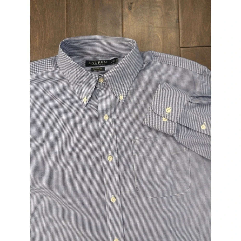 Lauren Ralph Lauren Mens Button Up Blue Check Shirt Classic Fit Size 15.5 34/35 - Picture 1 of 9